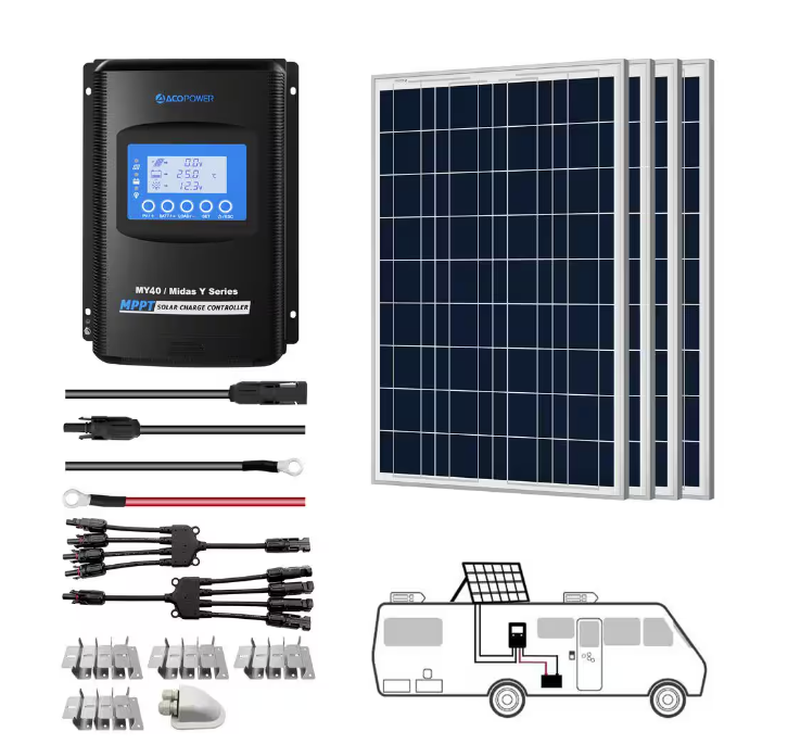 400-Watt Polycrystalline OffGrid Solar Power Kit with 4 x 100-Watt Solar Panel, 40 Amp MPPT Charge Controller - 91006356513