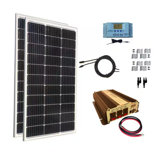 200-Watt Monocrystalline Solar Panel Kit with 30 Amp Solar Charge Controller Plus 1500-Watt Power Inverter - 91007714073