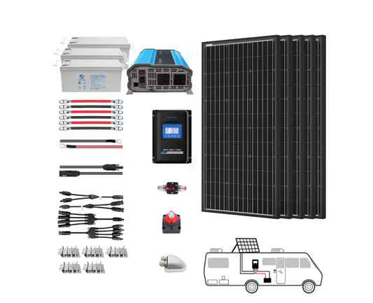 500-Watt Black Monocrystalline OffGrid Solar Power Kit, 5 x 100-Watt Solar Panel with 3 200Ah Gel Deep Cycle Batteries - 91006737773