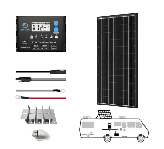 200-Watt Black Monocrystalline OffGrid Solar Power Kit, 1 x 200-Watt Solar Panel with 20 Amp PWM Charge Controller - 91006791188