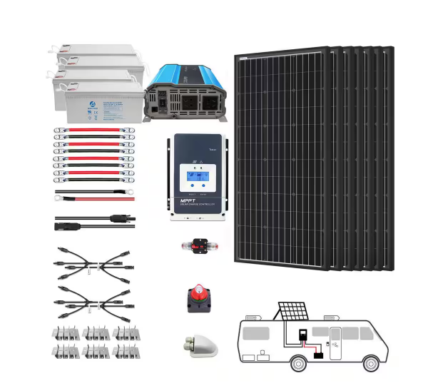 600-Watt Black Monocrystalline OffGrid Solar Power Kit, 6 x 100-Watt Solar Panel with 4 200Ah Gel Deep Cycle Batteries - 91006737778