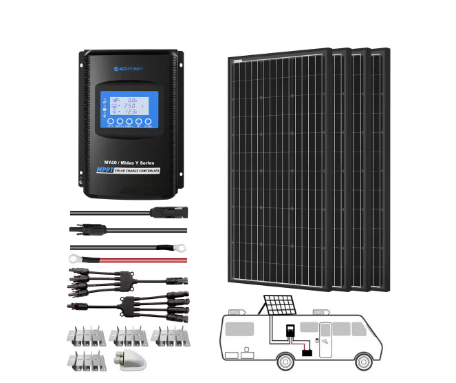 400-Watt Monocrystalline OffGrid Solar Power Kit with 4 x 100-Watt Solar Panel, 40 Amp MPPT Charge Controller - 91006356549