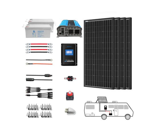 400-Watt Black Monocrystalline OffGrid Solar Power Kit, 4 x 100-Watt Solar Panel with 2 200Ah Gel Deep Cycle Batteries - 91006737765