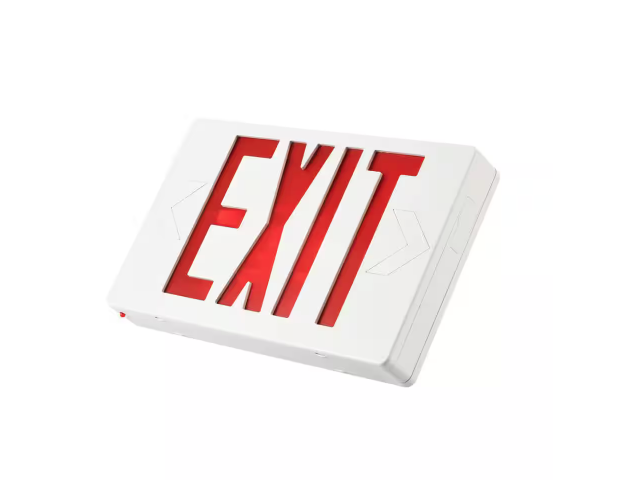 LED Emergency Exit Sign, 90 Min Backup, Damp Rated, RED Letters, UL Listed, 120/277VAC, White - 91009854394