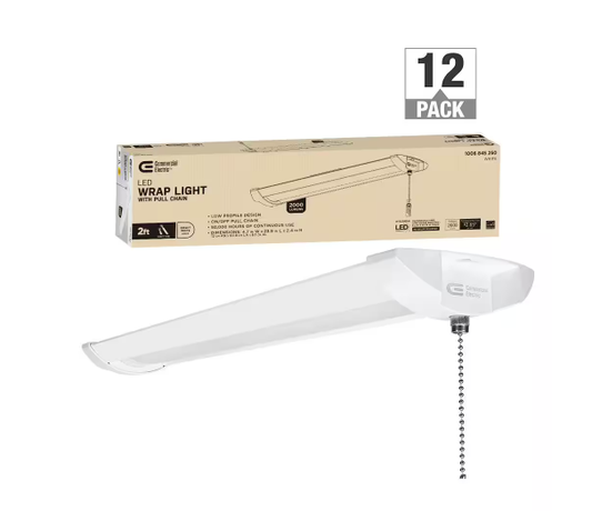 2 ft. 100-Watt Equivalent 2000 Lumens Integrated LED White Shop Light with Pull Chain 4000K Bright White (12-Pack) - 91010690569