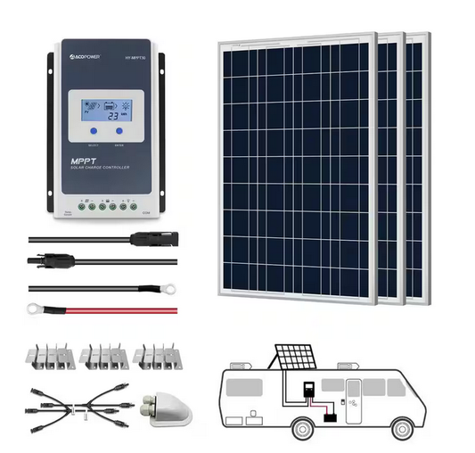 300-Watt Polycrystalline OffGrid Solar Power Kit with 3 x 100-Watt Solar Panel, 30 Amp MPPT Charge Controller - 91006356496