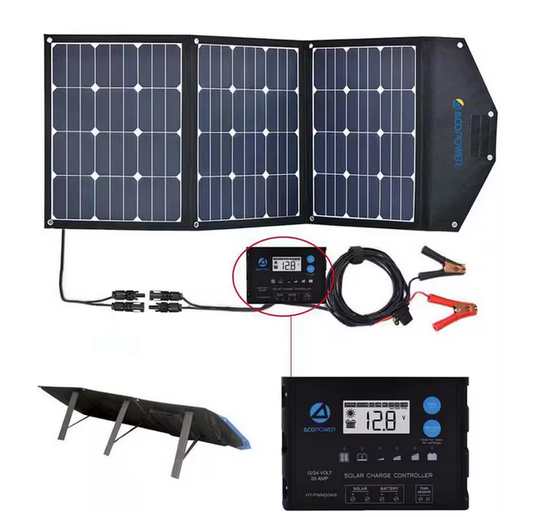 120-Watt Foldable Suitcase OffGrid Solar Panel Kit with ProteusX 20-Amp Waterproof LCD Charge Controller - 91005468029