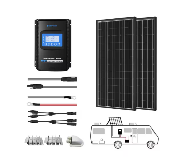 400-Watt Black Monocrystalline OffGrid Solar Power Kit, 2 x 200-Watt Solar Panel with 40 Amp MPPT Charge Controller - 91006775422