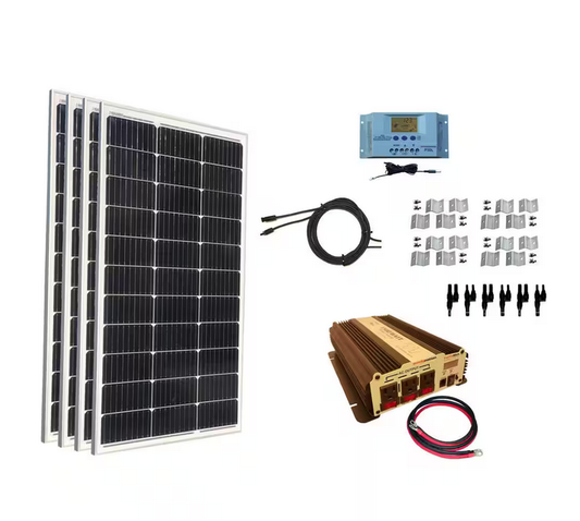 400-Watt Monocrystalline Solar Panel Kit with 30 Amp Solar Charge Controller Plus 1500-Watt Power Inverter- 91007714077