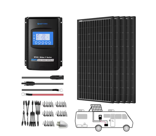 500-Watt Monocrystalline OffGrid Solar Power Kit with 5 x 100-Watt Solar Panel, 40 Amp MPPT Charge Controller - 91006356558