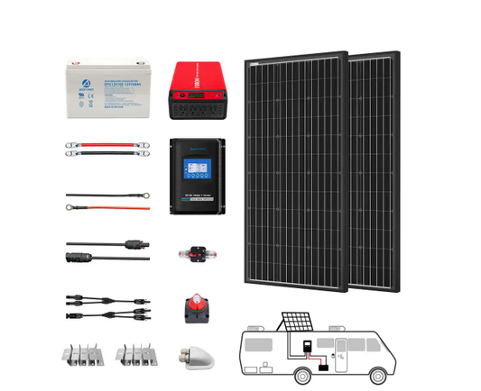 200-Watt Monocrystalline Off Grid Solar Power Kit, 2 x 100-Watt Solar Panel with 100Ah Gel Deep Cycle Battery - 91006737757