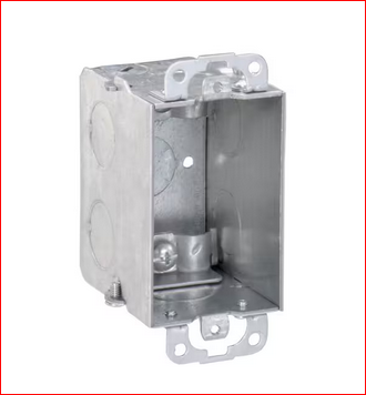 3 in. H x 2 in. W x 2-1/2 in. D Steel Metallic 1-Gang Switch Box, One 1/2 in. KO , NMSC Clamps and Plaster Ears 1-Pack - 91009222375