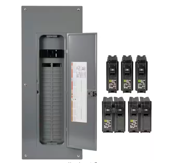 Homeline 200 Amp 40-Space 80-Circuit Panel w/ 3-20 Amp Single Pole, 2-30 Amp Double Pole Breakers, Cover-Value Pack - 91000040008