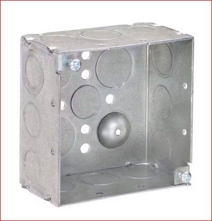 4 in. W x 2-1/8 in. D Steel Metallic 2-Gang Square Box with Eight 1/2 in. Ko, Two 3/4 in. Ko, 6 CKo - 91009215882