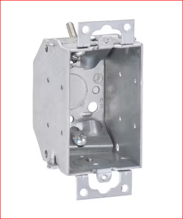 3 in. H x 2 in. W x 2-1/4 in. D Steel Metallic 1-Gang Switch Box, One 1/2 in. KO, NMSC Clamps, Plaster Ears, 1-Pack - 91009222379