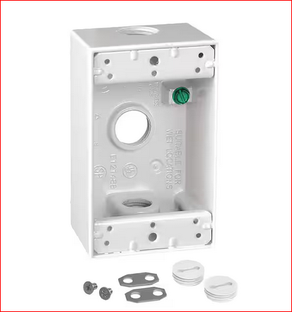 1-Gang Metal Weatherproof Electrical Outlet Box with (3) 1/2 inch Holes, White - 91010179059