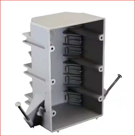 New Work 3-Gang 44 cu. in. Nail-on Electrical Outlet Box and Switch Box with Wiring Clamps, Gray - 91005885673