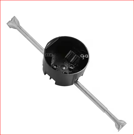 New Work 20 cu. in. Round Electrical Ceiling Fan Box with Long Hanger Bar and Wiring Clamps, 35-lb. Capacity, Black - 91005885664