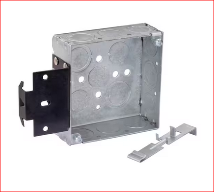 4 in. W x 1-1/2 in. D Steel Metallic Square Electrical Box with Nine 1/2 in. Ko, 3 CKo and Metal Stud Bracket (1-Pack) - 91009215878