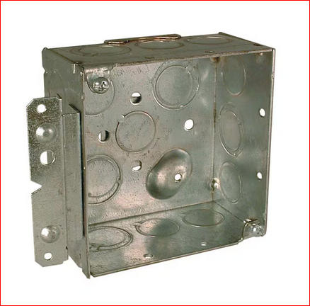 4 in. H x 2 in. W x 2-1/8 in. D 2-Gang Welded Square Box with Ten 1/2 in. KOs, Six TKO's, UBS, HM Bracket, Raised Ground - 9417907