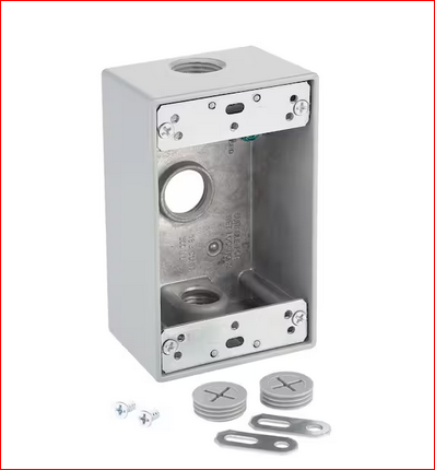 1-Gang Metallic Weatherproof Box with (3) 1/2 in. Holes, Gray - 9214442