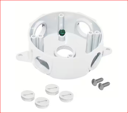 Round Metal Weatherproof Electrical Outlet Box with (5) 1/2 inch Holes, White - 91010179418