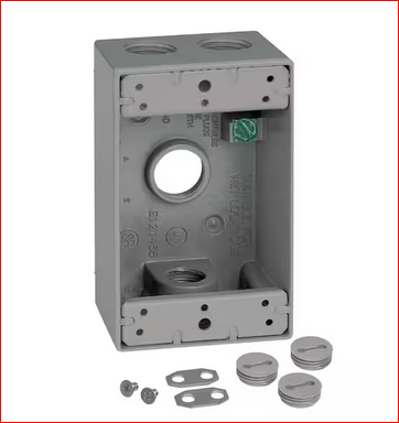 1-Gang Metal Weatherproof Electrical Outlet Box with (4) 1/2 inch Holes, Gray - 91010180717