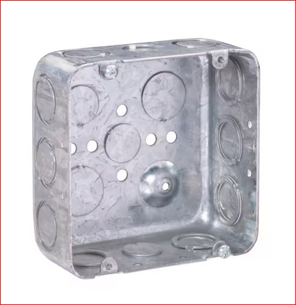 4-11/16 in. W x 2-1/8 in. D Steel Metallic Square Box with Eight 1/2 in. KO, Two 3/4 in. KO's and 6 CKO's, 1-Pack - 91009215884