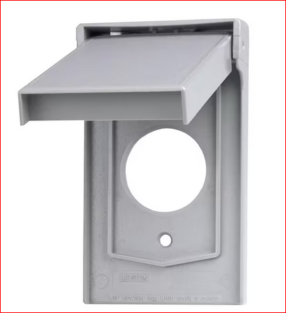 1-Gang Weather Resistant Single Receptacle Device Mount Wallplate with Vertical Self Closing Lid, Gray