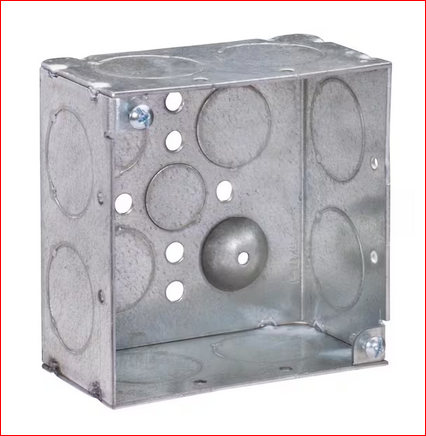 4 in. W x 2-1/8 in. D Steel Metallic Square Box with Eight 1 in. KO's, Two 1/2 in. KO's, Two 3/4 in. KO's 1-Pack - 91009222591