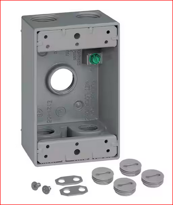 1-Gang Metal Weatherproof Electrical Outlet Box with (5) 1/2 inch Holes, Gray - 91010179984