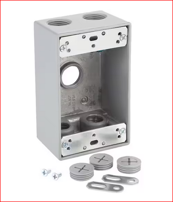 1-Gang Metallic Weatherproof Box with (5) 1/2 in. Holes, Gray - 9691037