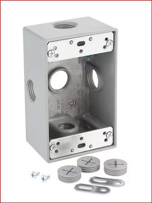 1-Gang Metallic Weatherproof Box with (5) 1/2 in. Holes, Gray - 9691068