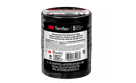 Temflex 3/4 in. x 60 ft. 1700 Electrical Tape Black (5-Pack) - 91004658379