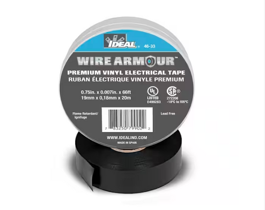 Wire Armour 3/4 in. x 66 ft. x 0.007 in. 33 Premium Vinyl Tape, Black - 91005160117