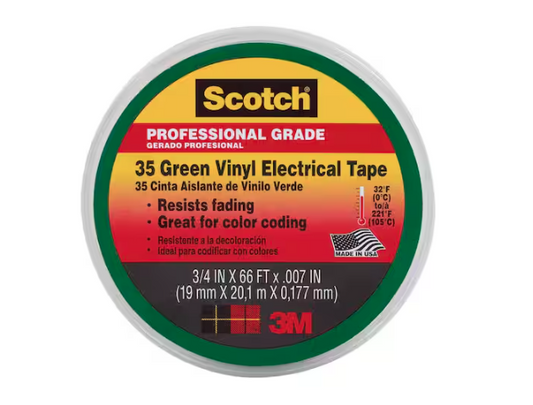 Scotch 3/4 in. x 66 ft. 35 Electrical Tape, Green - 9442592