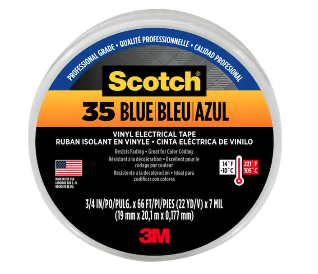 3/4 in. x 66 ft. x 0.007 in. #35 Electrical Tape, Blue - 9442097