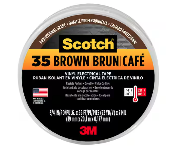 3/4 in x 66 ft x 0.007 in. #35 Vinyl Electrical Tape, Brown - 9443186