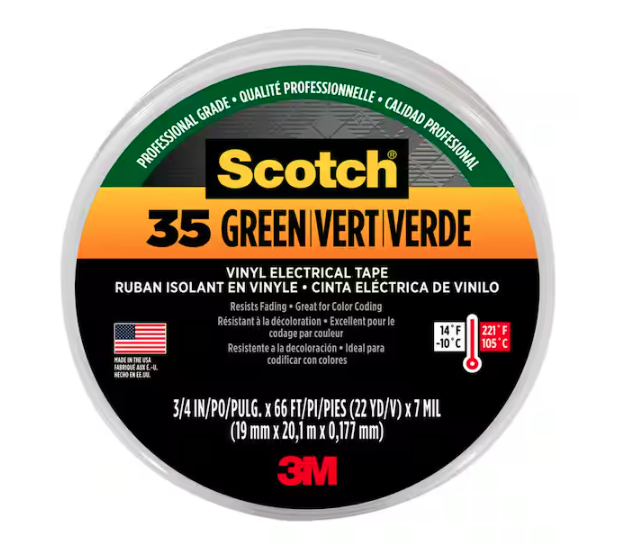 3/4 in. x 66 ft. x 0.007 in. #35 Vinyl Electrical Tape, Green - 9442592