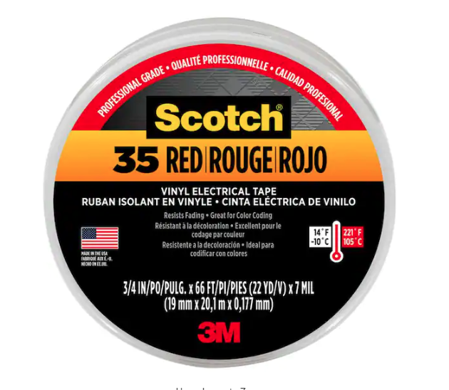 3/4 in. x 66 ft. x 0.007 in. #35 Vinyl Electrical Tape, Red - 9440546