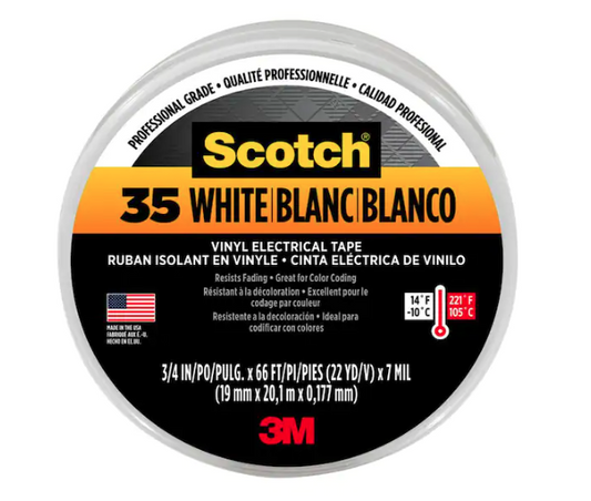 0.75 in. x 66 ft. x 7 mil #35 Electrical Tape, White - 9440942