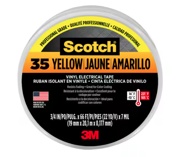 3/4 in. x 66 ft. x 0.007 in. #35 Electrical Tape, Yellow - 9442295