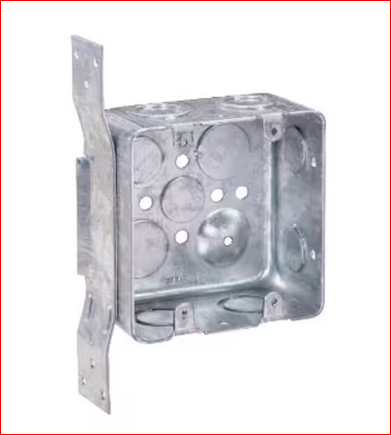 4 in. W x 2-1/8 in. D Steel Metallic 2-Gang Square Switch Box, Five 1/2 in. KO, Two 3/4 KO, Three CKO and F Bracket - 91009220916