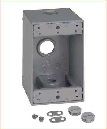 1-Gang Metal Weatherproof Deep Electrical Outlet Box with (3) 1/2 inch Holes, Gray - 91010179756