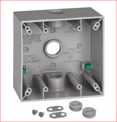 2-Gang Metal Weatherproof Electrical Outlet Box with (3) 1/2 inch Holes, Gray - 91010186258