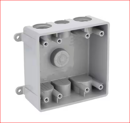 2-Gang Non-Metallic Weatherproof Box with (4) 3/4 in. and (3) 1/2 in. Holes, Gray - 9497014