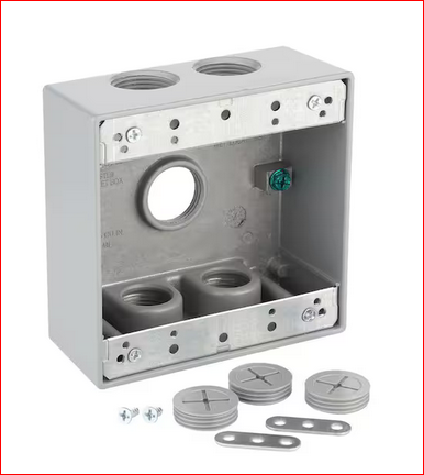 2-Gang Metallic Weatherproof Box with (5) 3/4 in. Holes, Gray - 9573112