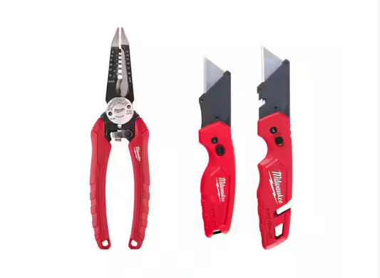7.75 in. Combination Electricians 6-in-1 Wire Strippers Pliers with 2 FASTBACK Utility Knifes - 91009482905