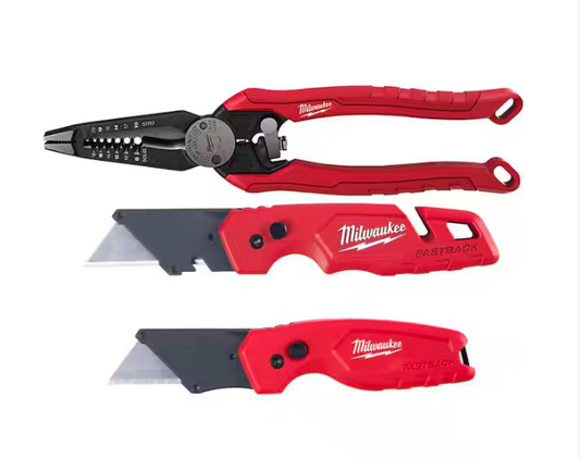 9 in. 7-in-1 Combination Wire Strippers Pliers with FASTBACK Folding Utility Knife Set - 91009479852