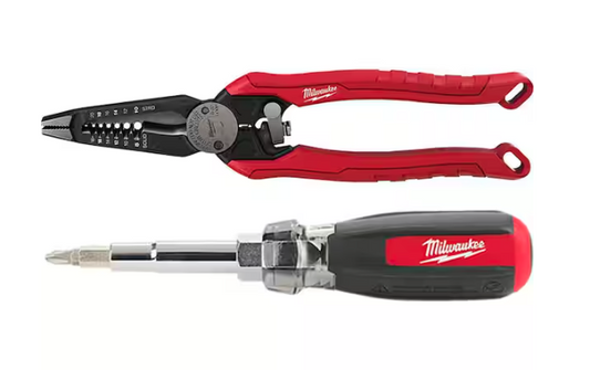 9 in. 7-in-1 Combination Wire Stripper Cutting Pliers and 13-in-1 Multi-Bit Cushion Grip Screwdriver - 91009479851